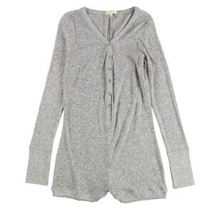 Cosmic Love Womens Ribbed & Heathered Bodysuit Jumpsuit Pajama, Grey, NWT